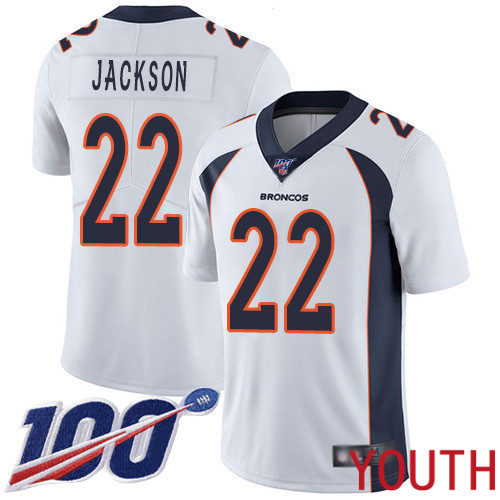 Youth Denver Broncos 22 Kareem Jackson White Vapor Untouchable Limited Player 100th Season Football NFL Jersey